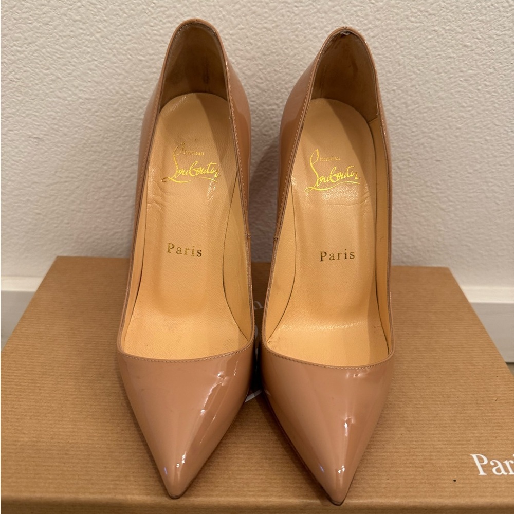 Christian Louboutin Pigalle 120mm Nude Patent Size 5.5 Excellent Condition